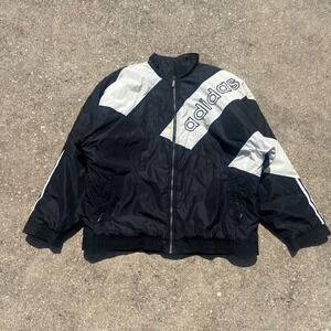 Vintage Adidas Jacket Black White Oversized Windbreaker Mens‎ XL Retro